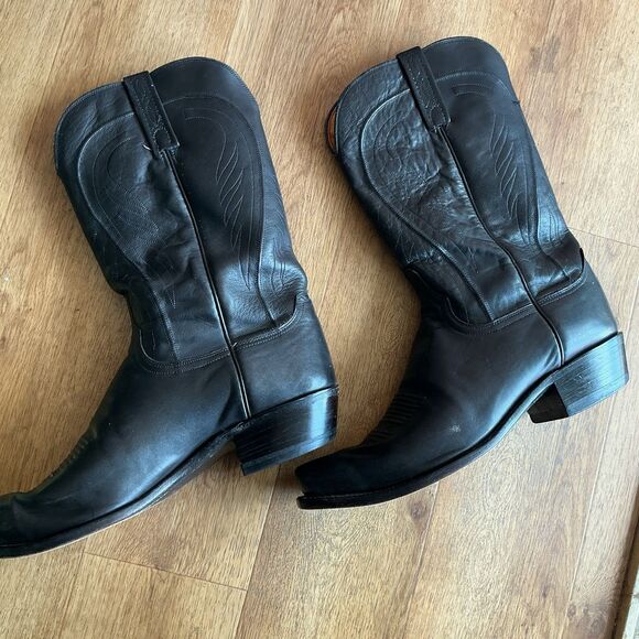 Lucchese 1883 Black Leather Cowboy Boots Western Square Toe Men’s 12D N15977 main image 9